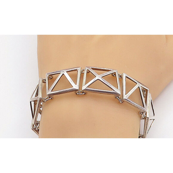 W.C. ENGLAND 925 Silver Vintage Modernist Geometric Chain Bracelet BT3429